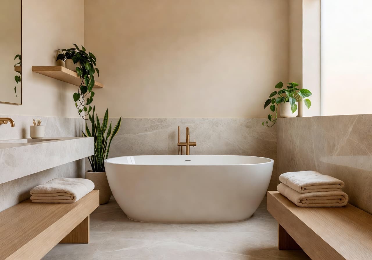 Before and after Spa Mediterranean bathroom AI redesign with DecorAI – Mediterranean interior design from photo